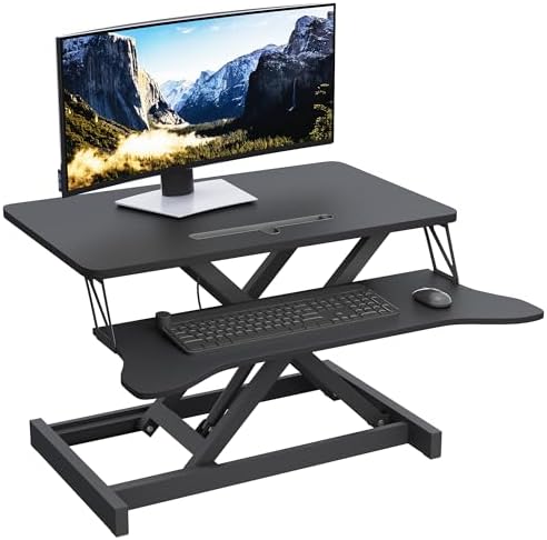 Panana Standing Desk Converter, Height Adjustable Sit to Stand Up Workstation, Dual Monitor and Laptop with Wide Keyboard Tray for Home Office (31.5")