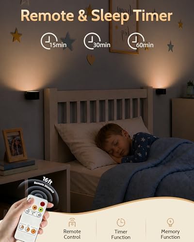 Rechargeable Wall Sconces with Remote, Magnetic Wall Lights, Black