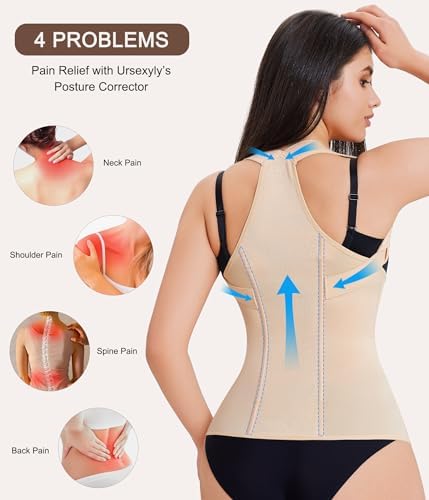 URSEXYLY Back Brace Posture Corrector for Women Adjustable Full Back Support Shoulder Straightener Upper and Lower Back Pain Relief(Beige,2XL)