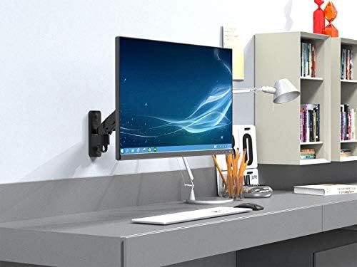 Monoprice Full Motion Wall Mount - for Monitors Up to 27 Inch, Adjustable Gas Spring, 1-Segment, Supports Max Weight 15.4 Pounds, Black - Workstream Collection