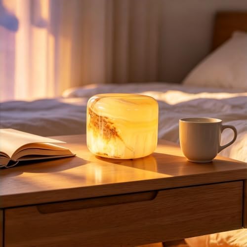 Natural Marble Lamp Cordless Pat Control Night Light Rechargeable Small Marble Table Lamp, Dimming Warm Glow Portable Stone Touch Lamp for Bedroom, Living Room, Decor Gift