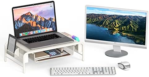 Simple Houseware Metal Desk Monitor Stand Riser w/ Organizer Drawer, White