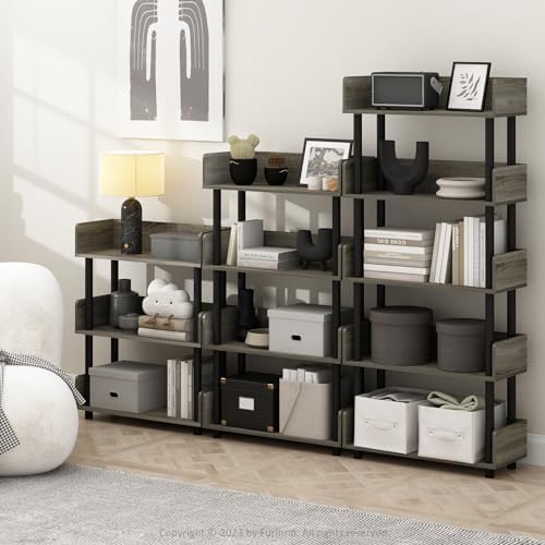 Furinno TURN-N-TUBE 4-Tier Display Shelf, Storage Shelves, Book Shelf, Open Shelves with Rounded Corner Top Edges, for Organization and Storage, Living Room, Home Office, French Oak