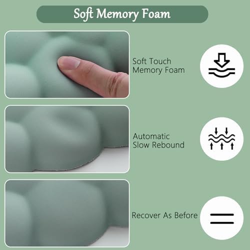 Green Cloud Mouse Pad and Keyboard Wrist Rest 4PCS Extended Forest Mountain Aesthetic Large Desk Mat Pad Set Memory Foam Non-Slip Cute Ergonomic Gaming Mouse Pad Wrist Support for Computer Home Office