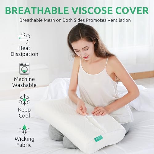 UTTU Cervical Pillow for Neck Pain Relief, Memory Foam Neck Pillow for Sleeping, Adjustable Orthopedic Sandwich Pillow, Contour Cooling for Side Back Stomach Sleeper, Queen(23.6"×13.8"×5.2"/4.5")