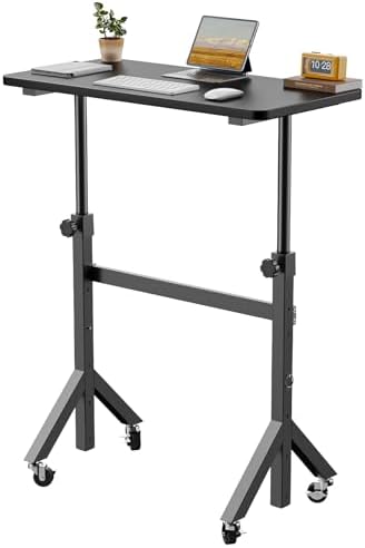 ErGear Small Standing Desk Adjustable Height, 6 Height Settings Up to 46.5″, Walking Pad Desk with Triangular Leg Design, Smooth Mobility with Lockable Wheels, Standing Desk for Walking Pad, Black