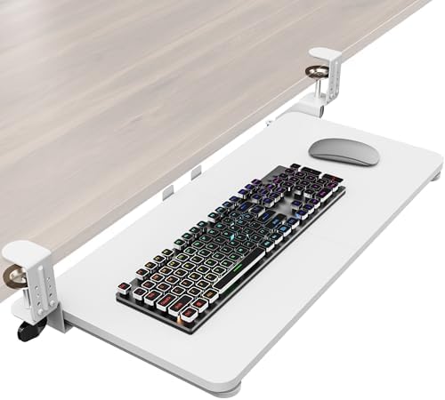 Ergonomic Keyboard Tray Under Desk, 25.6x11.8 Inch Board, White