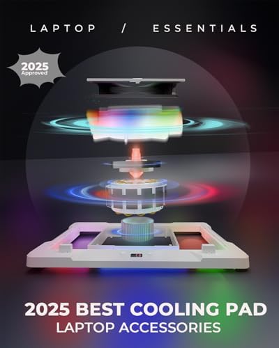 DEPGI Laptop Cooling Pad, Laptop Cooler Stand with 5.5" Movable Fan Easy to Clean, Auto Temp Sensor & 3-Speed Manual Control, Ultra Quiet ≤40dB for 14–17.3 Inch Laptops, White