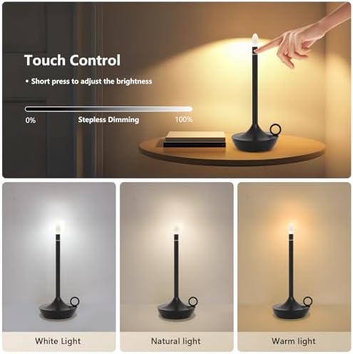 Modern Portable Table Lamp, Cordless LED Desk Lamp,Small Gold Table Lamp,Cordless LED TableLamps,Rechargeable TableLamp(Black)