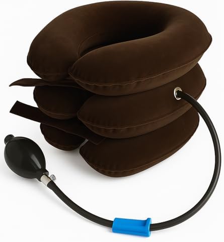 Neck Stretcher for Instant Neck Pain Relief - Neck Support Brace Adjustable & Inflatable Cervical Neck Traction Device - Neck Decompression Devices for Home Use (Brown)