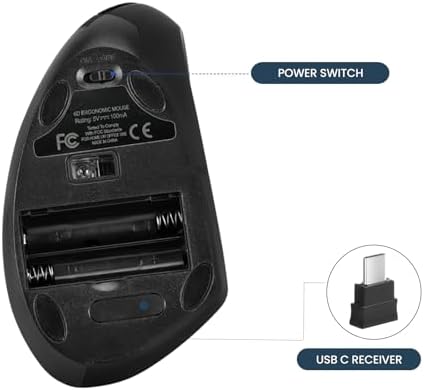 Fonicer Type C Vertical Wireless Mouse, 2.4G USB C Wireless Mouse, Ergonomic Mouse with Type C Receiver for MacBook, Computer, Laptop and All Type C Devices (Black)