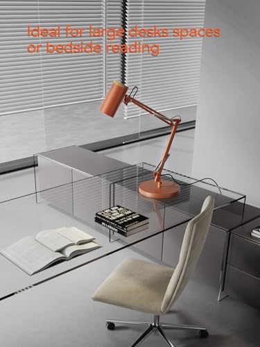 TORCHSTAR Tall Swing Arm Desk Lamp with Wooden Accent, Large Size, Orange