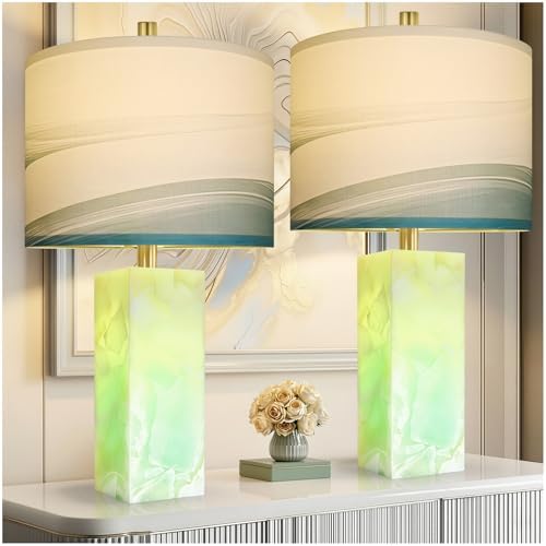 Scenekoy Alabaster Table Lamps Set of 2 with Night Light for Living Room