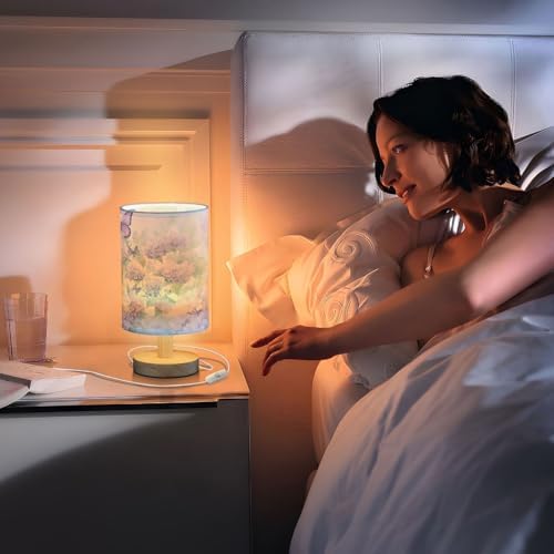 ALAZA Hydrangea Butterfly Floral Beautiful Decor Bedside Table Lamp with USB Port for Bedroom Nightstand Office Desk LED Bulb Included