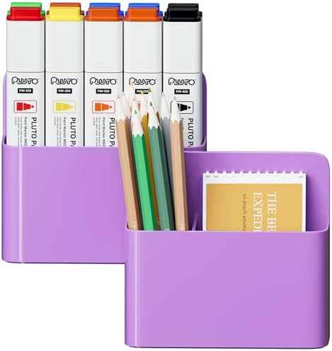 Mabrasse 2p Magnetic Dry Erase Marker Holder,Pen and Eraser Holder for Whiteboard, Magnet Pencil Cup Utility Storage Organizer for Office, Refrigerator, Locker and Metal Cabinets（Purple)