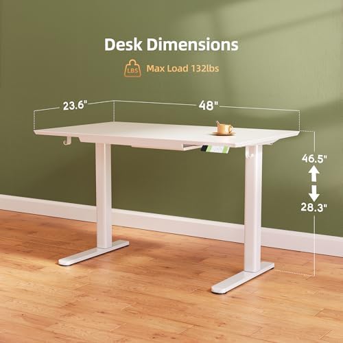 INNOVAR Glass Standing Desk with Drawers 48×24 Inch Super White