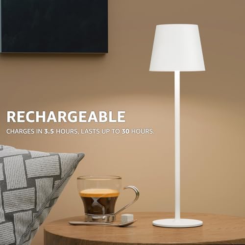 uuffoo 2 Pack Cordless Table Lamp Rechargeable 5000mAH Battery Operated Lights Touch Control LED Portable Desk Lamps 3 Color Dimming for Outdoor Coffee Bedroom Kitchen (White)