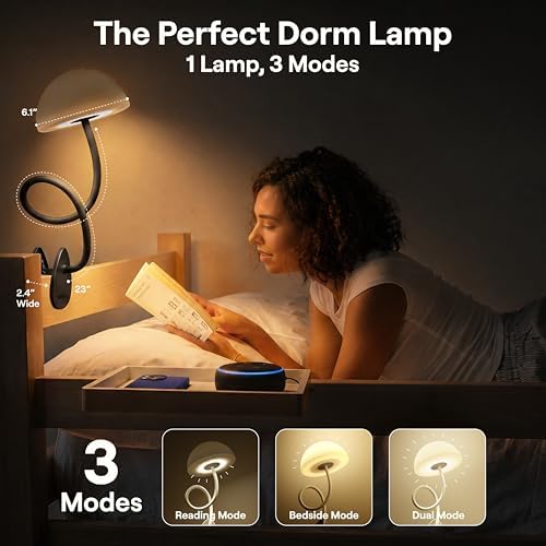 Shroommate Dorm Room Essential Clip On Bed Light for Dorm Room - Black