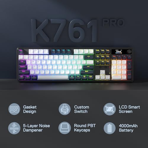 Redragon K761 PRO Wireless 104-Key Gasket Gaming Keyboard, Screen & Knob