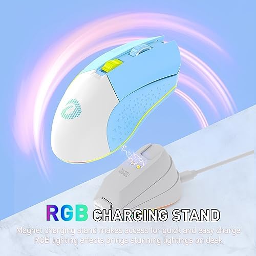 DAREU Wireless Gaming Mouse with Charging Dock Rechargeable RGB,12K DPI,6 Programmable Buttons High-Precision Sensor [300IPS] [1000Hz] for PC Notebook Mac