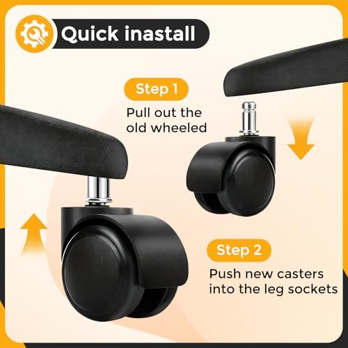 2" Office Chair Caster Wheels, 99% Universal Fit, Quiet Replacement 5 Pack
