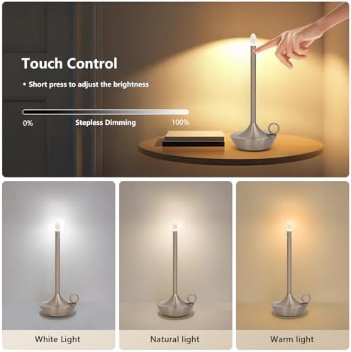 Rechargeable Cordless Table Lamp, Battery Table Light | Stepless Dimming Portable LED Table Light with Memory Function, for Outdoor/Dinner/Patio/Restaurant.(Black)
