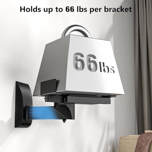 WALI Speaker Wall Mount, Surround Sound Speaker Stand with Adjustable Swivel Tilt Angle, Large Bookshelf Speaker Wall Mount for Living Room, Home Theater, Hold up to 66 Lbs, (SWM201XL), 2 Pack, Black