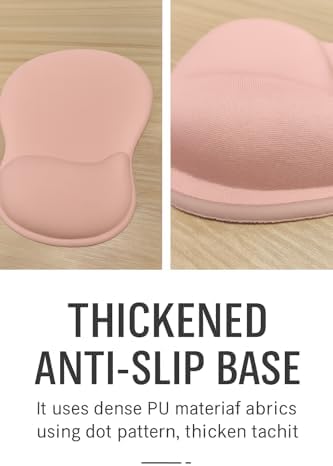 RAPIQUE Ergonomic Mouse Pad with Wrist Support, Memory Foam, Non-Slip Rubber Base, Comfortable Mousepad for Office & Gaming, Pink