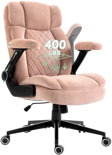 Blue Whale 400lbs Executive Office Chair with 5D Flip Armrests, Pink Fabric