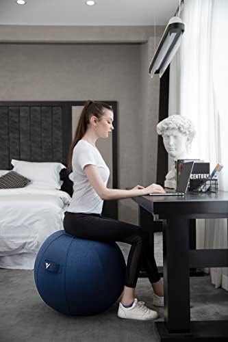 Sitting Ball Chair for Office and Home, Pilates Exercise Yoga Ball with Cover for Balance, Stability and Fitness, Ergonomic Posture Exercise Ball Seat with Handle and Pump