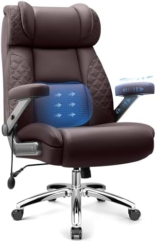 Big and Tall Office Chair for Heavy People, 500LBS Wide Seat Computer Desk Chair, Extra Large Executive Gaming Chair with Adjustable Lumbar Support and 5D Flip Arms, Comfy Heavy Duty Office Chair