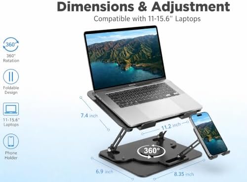 Laptop Stand for Desk,Laptop Riser with Phone Holder& 360° Rotating Base