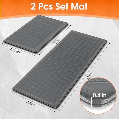 TranquilRelax 2-Piece Kitchen Mats, Cushioned Non-Slip Floor Mats, Grey