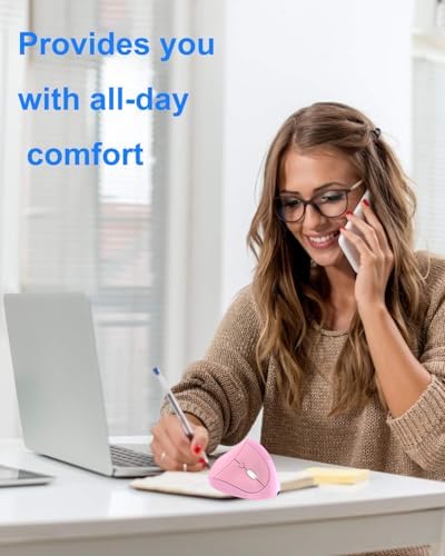 Wireless Mouse Pink Ergonomic Bluetooth & USB Dual Mode Mice,Rechargeable Vertical Silent Multi Device Ergo Carpal Tunnel Mice for Mac/PC/Laptop/Computer/Tablet/iPad/MacBook Air/Pro Women Mother Gift