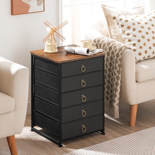 HOOBRO 5-Drawer Chest, Office File Cabinet with Drawers, Rolling Printer Stand, Filing Cabinet for Living Room, Home Office, Nonwovens Drawer, Easy Assembly, Black BFK50WJ01