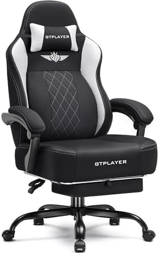 GTPLAYER Big and Tall Gaming Chair Breathable Fabric Computer Chair with Strong Lumbar Support, Comfortable Office Chairs with Pocket Spring Cushion, High Back Ergonomic Desk Chairs with Footrest