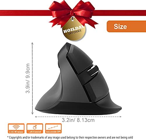 J-Tech Digital Ergonomic Left Hand Mouse with Wireless Connection, AA Battery, 2.4GHz Nano Transceiver, 800, 1200, 1600, 2400 Adjustable DPI; Compatible with Windows and MAC OS [V628ML]