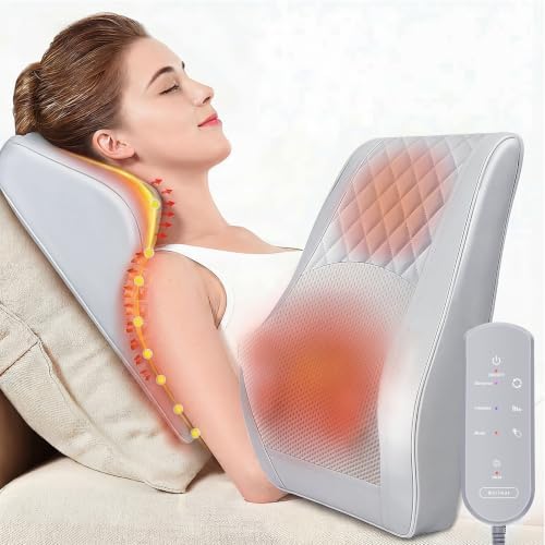 Boriwat Back Massager with Heat, 3D Kneading Massage Pillow for Back, Neck, Shoulder, Leg Pain Relief Deep Tissue, Gifts for Women Men Mom Dad(Light Gray)