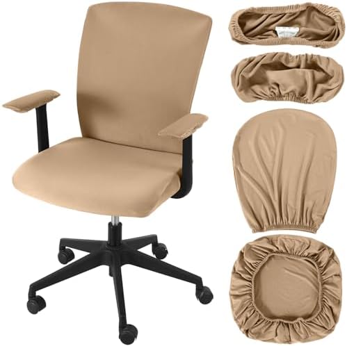 Tallew 4 Pcs Office Chair Covers Set Computer Universal Protective Stretchable Chair Seat Covers Desk Armrest Cover Slipcovers Pads Office Cushion Backrest for Rotating(Regular,Camel)