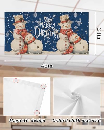 Christmas Snowman Magnetic Fluorescent Light Covers for Ceiling Lights 2 x 4 Feet,Vintage Snowflakes Watercolor Blue Office Classroom Kitchen Drop Ceiling Light Covers Filters Shade Panel 3 Packs