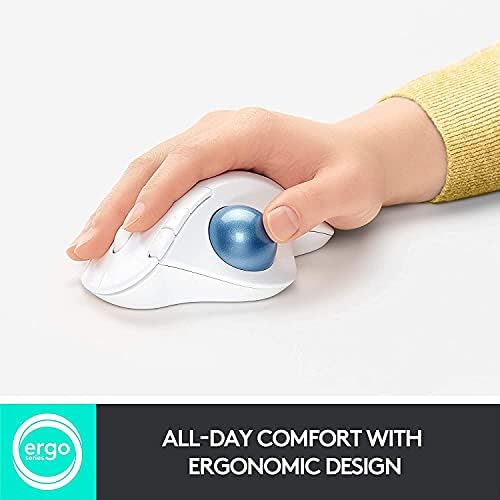 Logitech Ergo M575 Wireless Trackball Mouse, Easy Thumb Control, Precision and Smooth Tracking, Ergonomic Comfort Design, Windows/Mac, Bluetooth, USB - Off White (Renewed)
