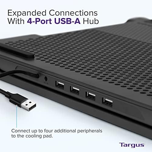 Targus Laptop Cooling Pad for Laptops up to 17-inches, Dual High-Speed Fans Chill Mat + 4-Port USB Hub Laptop Fan Cooling Pad for Work, USB Stand Cooling Pad for Gaming Laptop Cooling Fan (AWE81US)