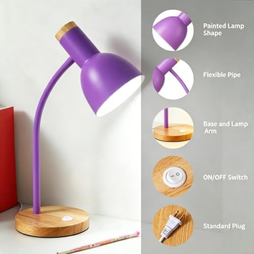 Adjustable Wooden Desk Lamp,Metal Shade Flexible Neck Table Lamp