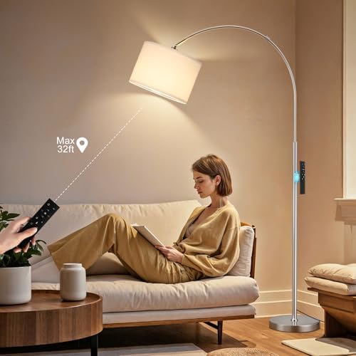 Ambimall Dimmable Arc Floor Lamp with Remote, Color Temp Adjustable, Silver