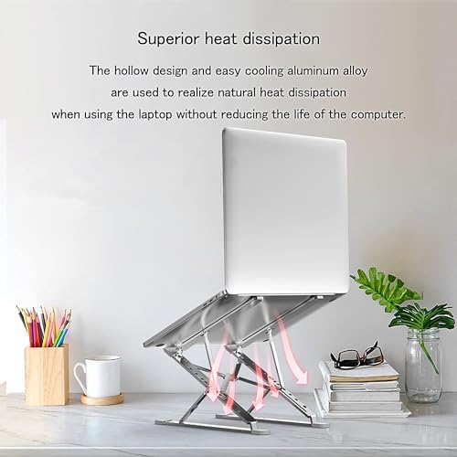 Laptop Stand for Desk, Adjustable Computer Riser with Dual Layer, Portable Foldable Aluminum Notebook Stand Holder Compatible with 13.3-17.3 inch MacBook Dell HP Lenovo, Silver