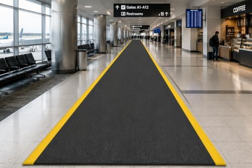 Guardian 24036001BY Soft Step Anti-Fatigue Floor Mat, Vinyl, 3'x 60', Black with Yellow Stripe