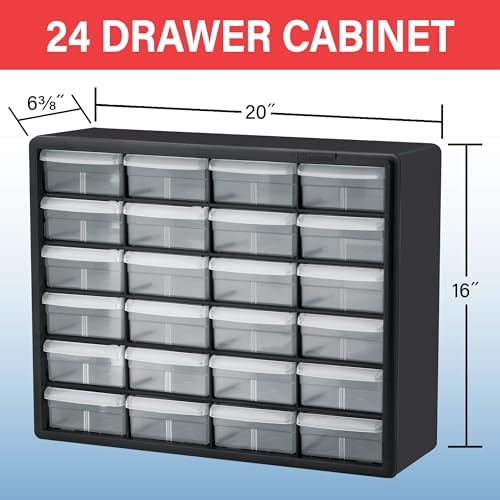 Akro-Mils 24-Drawer Plastic Storage Cabinet, 20"W x 6"D x 16"H, Red