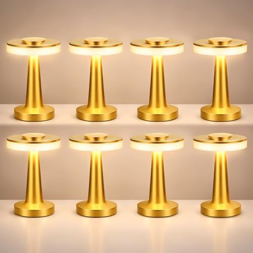 Riakrum 8 Pcs LED Cordless Table Lamp Bulk Rechargeable,Gold