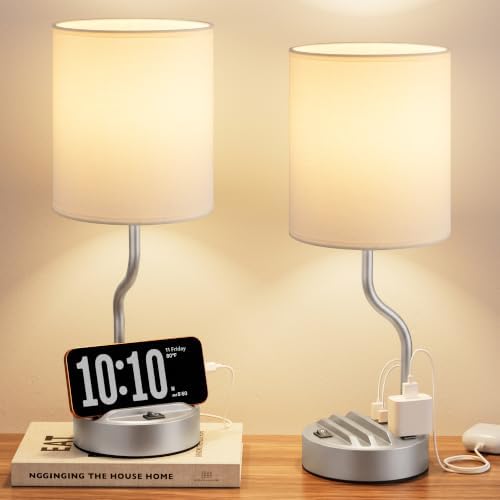 Fenmzee Bedside Lamp for Bedroom Set - 18" Grey Table Lamp for Nightstand