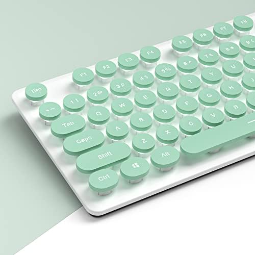 surmen Cute Quiet Keyboard Wired Green Typewriter Keyboard, Light Up Backlit PC Keyboards with Retro Round Keys Full Size 104 Keys for Office Computer (Green)